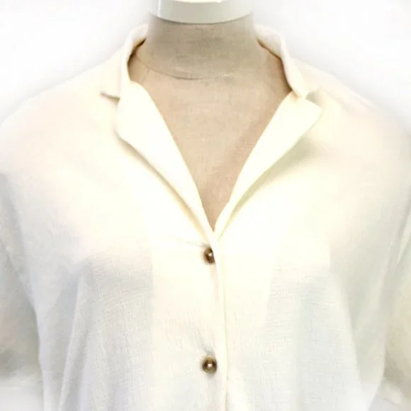 Madewell Plus White Textured Button Down Short Sleeve Cotton Shirt Top Blouse 2X - Picture 7 of 14
